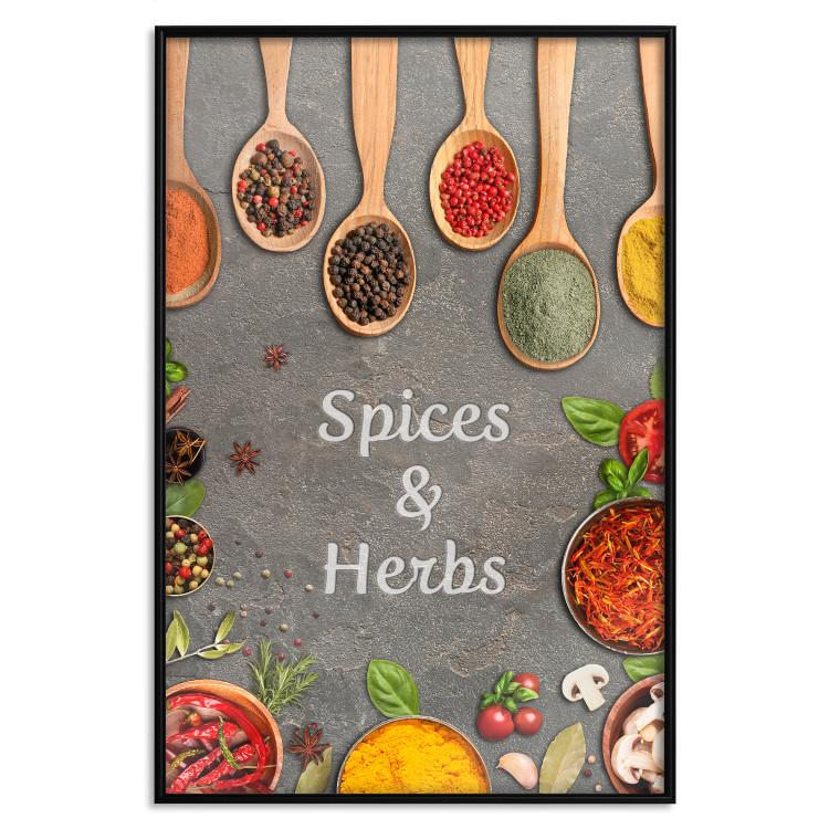 Poster Culinary Essentials - Colorful Composition of Herbs and Vegetables on a Stone Slab