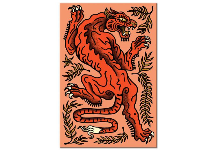 Red Tiger (1-piece) - wild cat in leaves on a salmon background