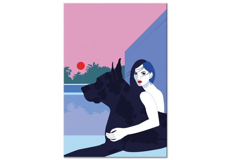 Woman with Dog (1-piece) - minimalist vector illustration