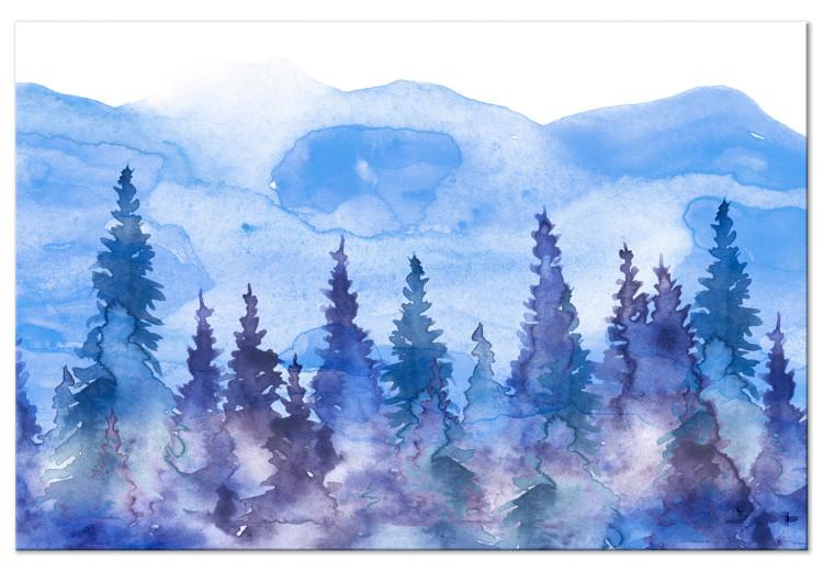 Watercolor Landscape (1-piece) - forest of fir trees against mountain peaks