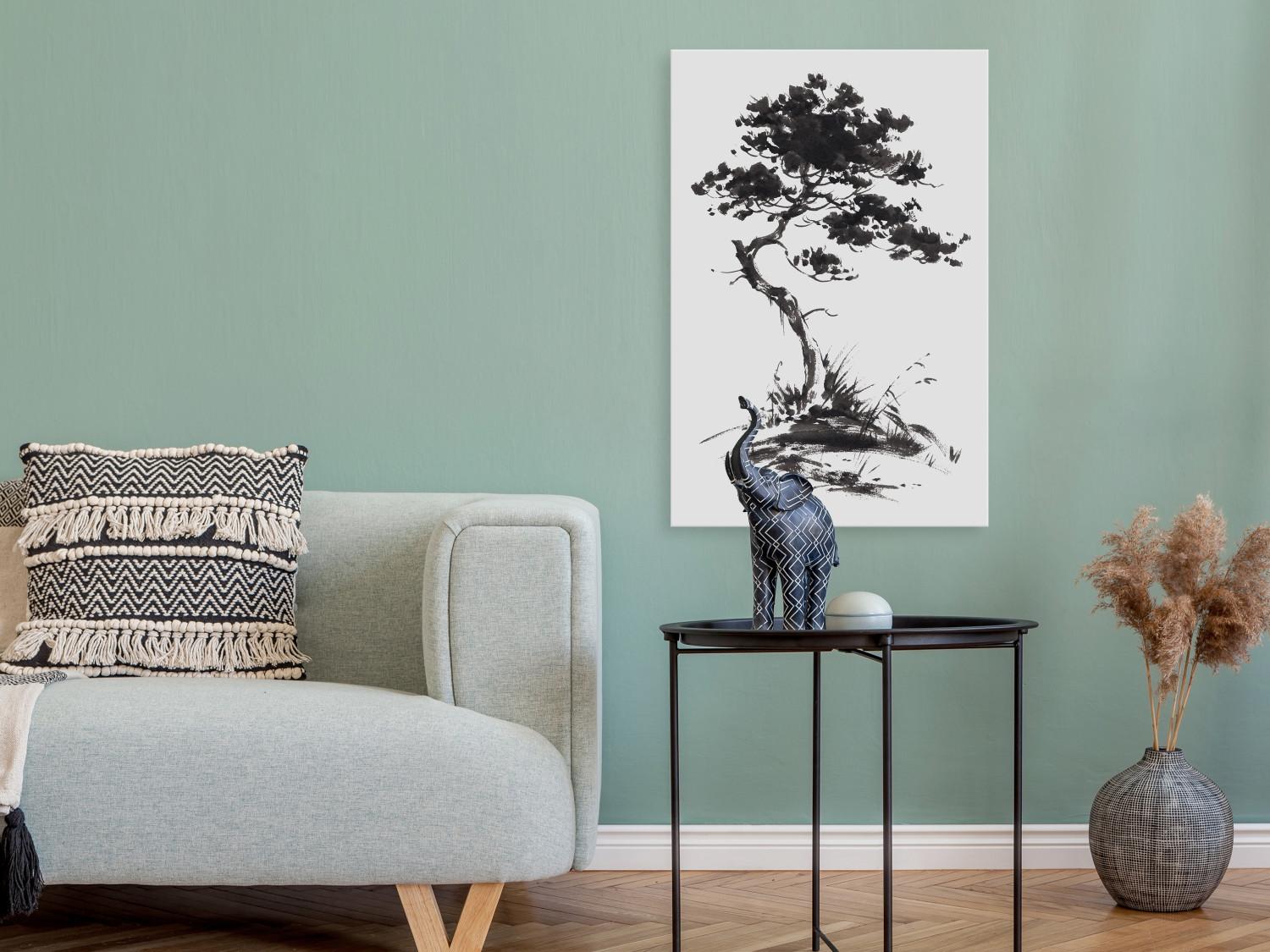 Canvas Japanese Pine - Oriental Motif Painted With Black Ink
