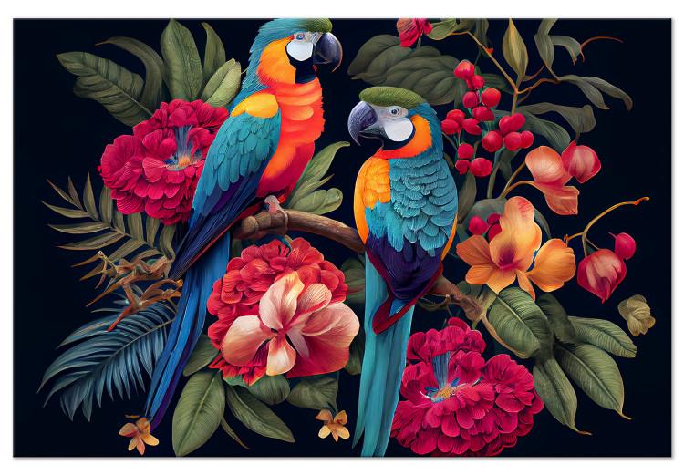 Exotic Birds - Parrots Among Colorful Vegetation in the Jungle