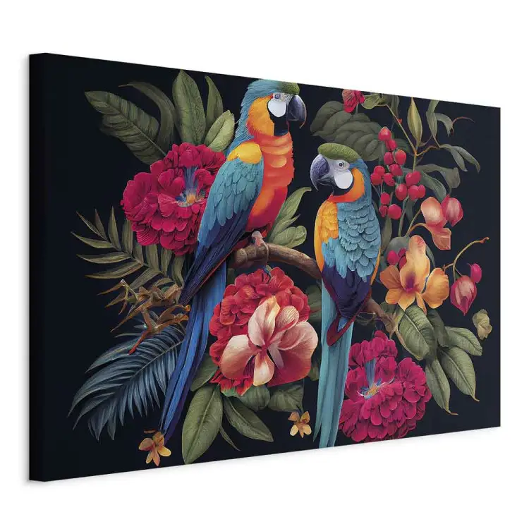 Exotic Birds - Parrots Among Colorful Vegetation in the Jungle