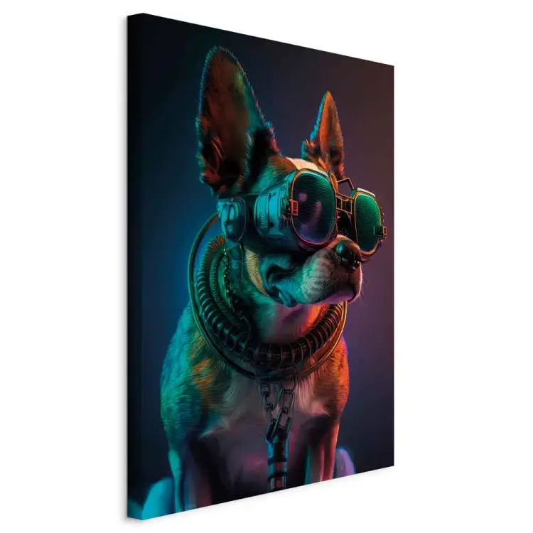 AI Boston Terrier Dog - Green Cyber Animal Wearing Cyberpunk Glasses - Vertical