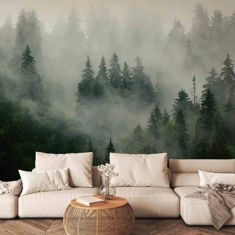 Coniferous Forest - Mountain Landscape with Trees in Mist