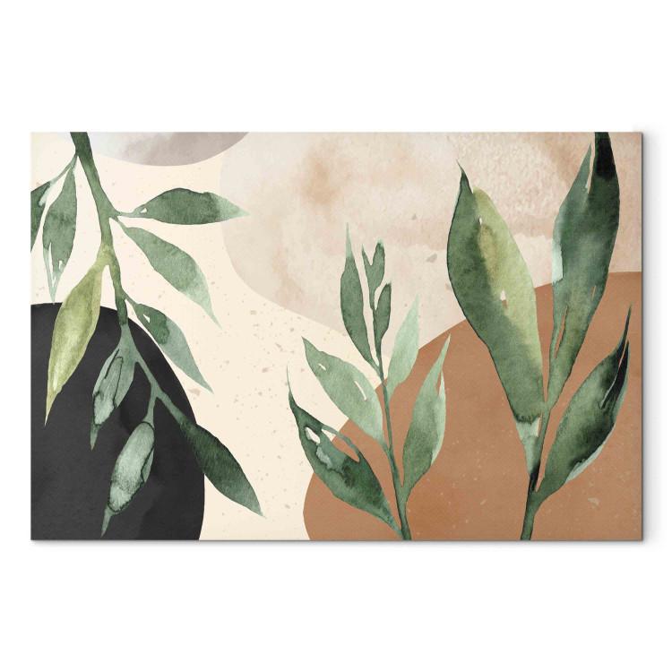 Large Canvas Print Harmony of Nature - Beige Abstract With Spots of Color and Leaves [Large Format]