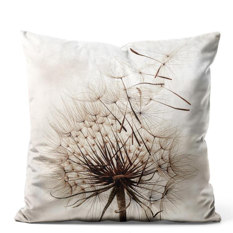 Velor Pillow The Fleetingness of Nature - A Blooming Dandelion on a Beige Background