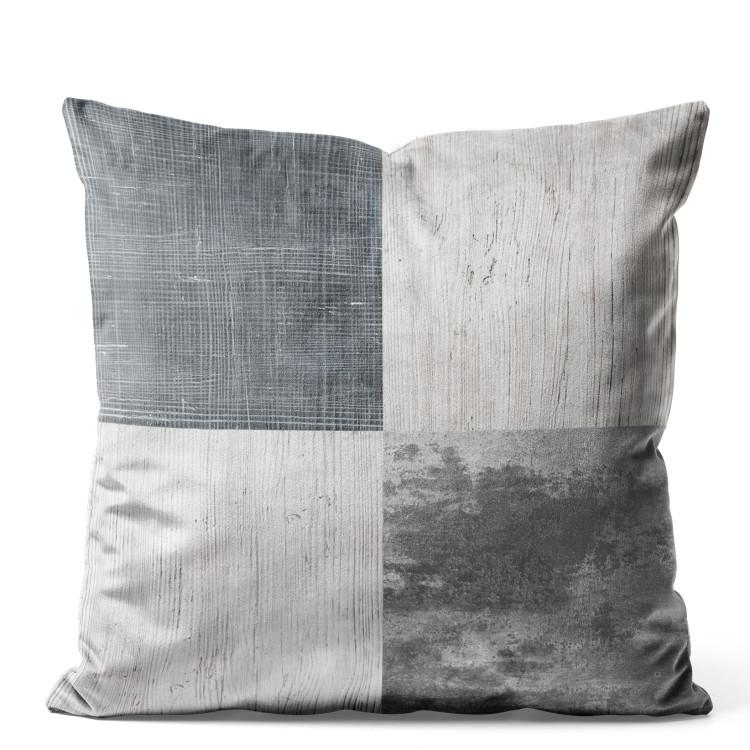 Velor Pillow Grey Squares - Geometric Composition With Multiple Textures