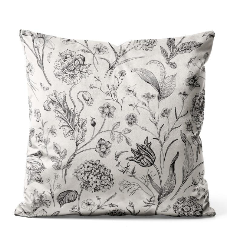 Velor Pillow Botanist’s Journal - Black and White Composition With Meadow Flora