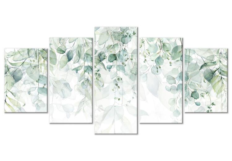 Canvas Print Pastel Plants - Leaves in Delicate Greens on a White Background