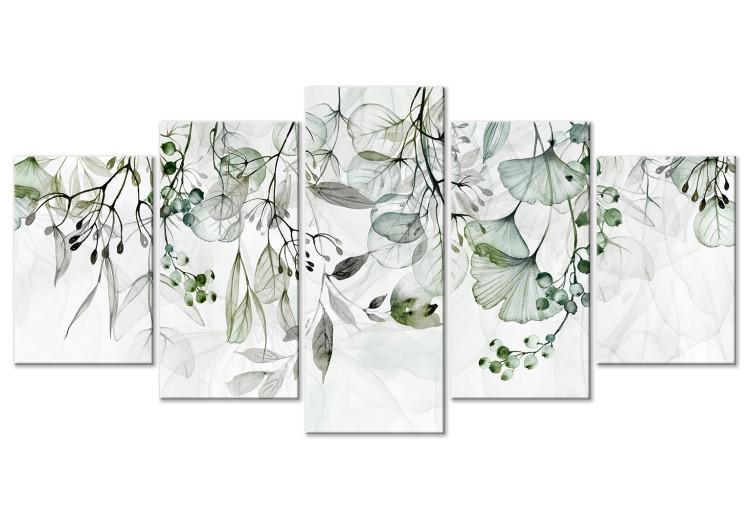 Canvas Print Subtle Twigs - Leaves in Delicate Shades on a White Background