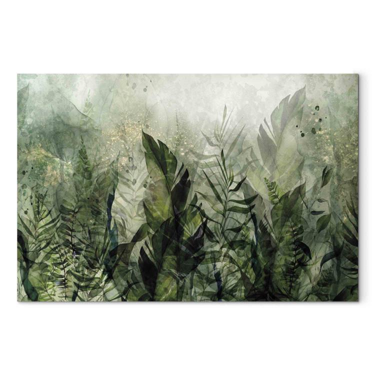 Large Canvas Print In Golden Dew - A Landscape of Leaves and Grasses on a Green Shimmering Background [Large Format]