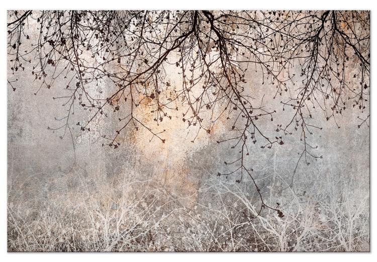 Large Canvas Print Decorative Tree - Delicate Branches With Flowers in Brown Colors [Large Format]