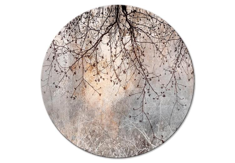 Round Canvas Print Decorative Tree - Natural Twigs With Flowers in Grays