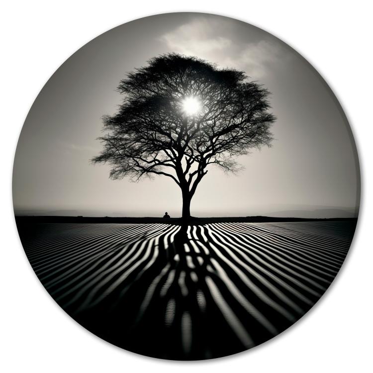 Round Canvas Print Black and White Twilight - Monochrome Landscape With Sunset