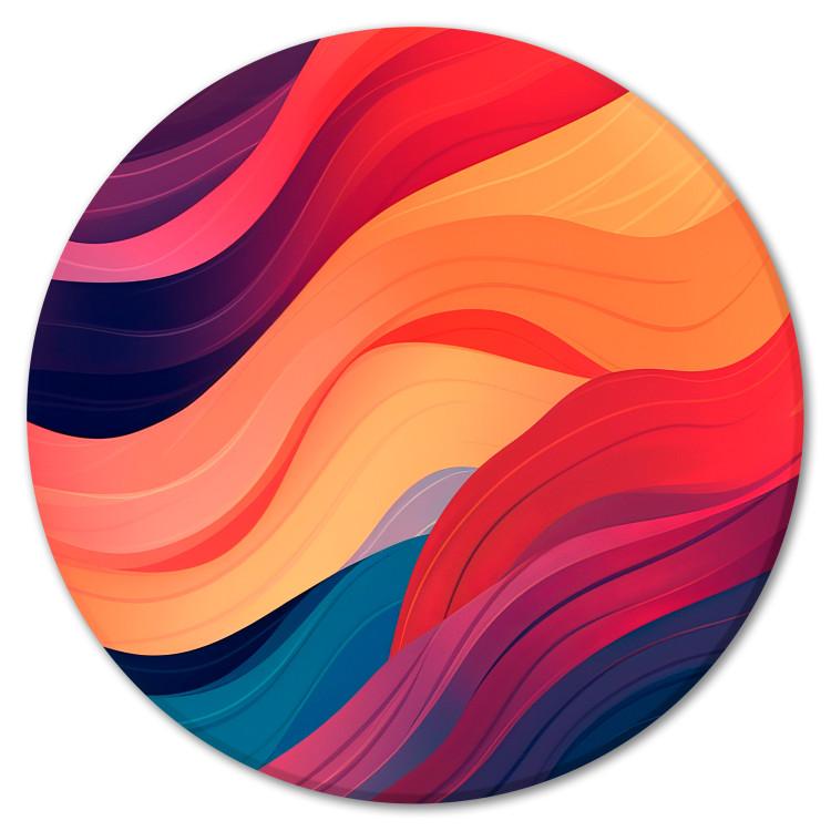 Round Canvas Print Colorful Waves and Lines - Multicolored Abstract Composition