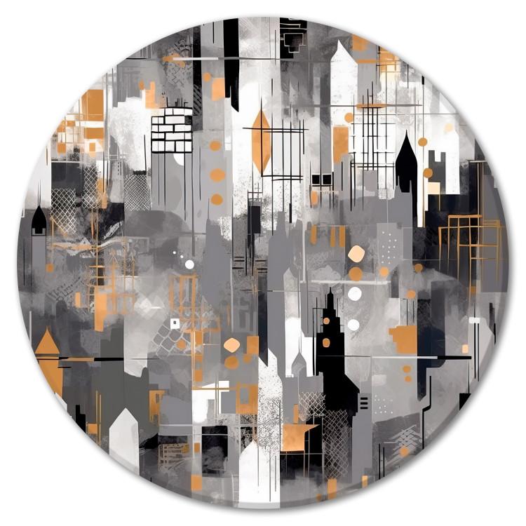 Round Canvas Print Winter in the City - An Abstract View of Urban Rooftops in Gray