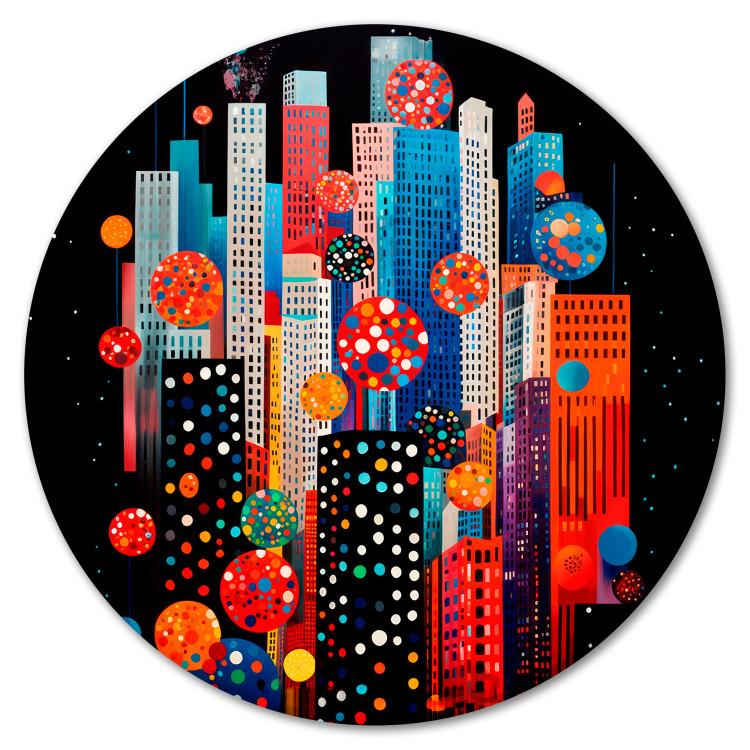 Round Canvas Print Colors of the City at Night - Composition of Multicolored Skyscrapers on a Dark Background
