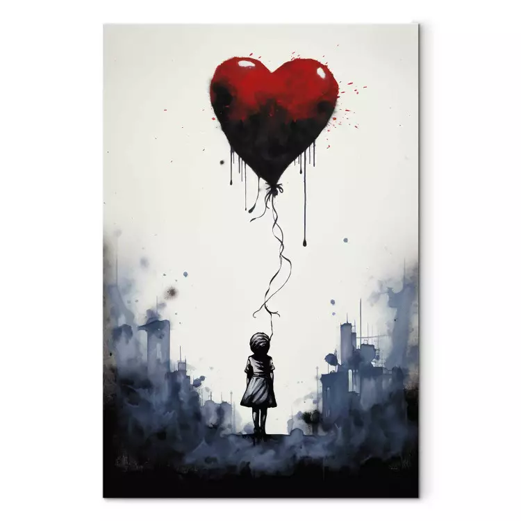 Flying Balloon - Watercolor Composition Inspired by the Style of Banksy