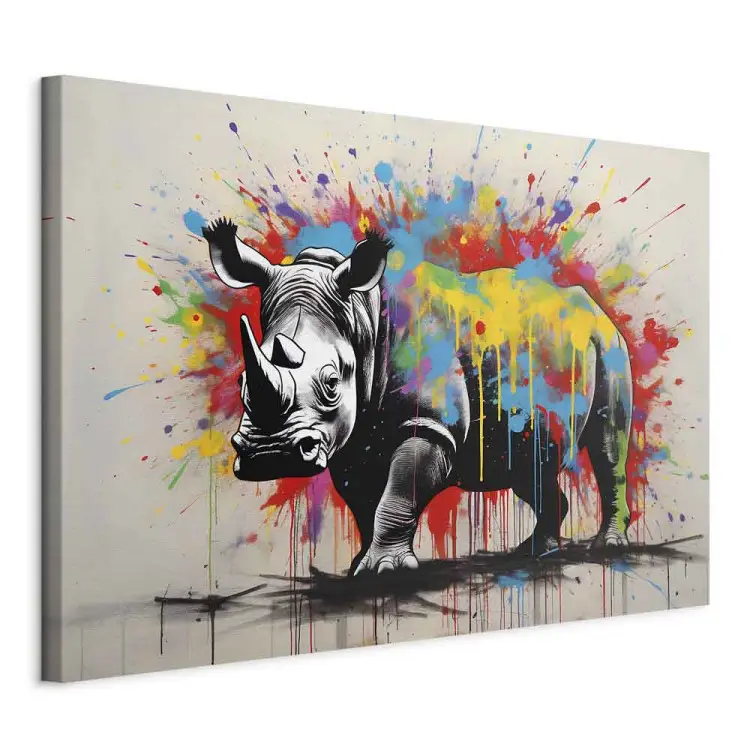 Colorful Rhino - A Mural With an Animal Inspired by Banksy’s Style