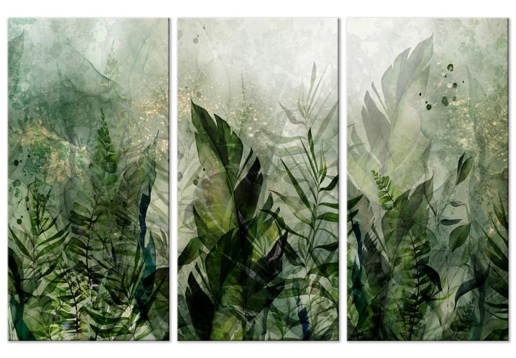 Canvas Print Tropical Plants - Big Green Leaves in Misty Dew