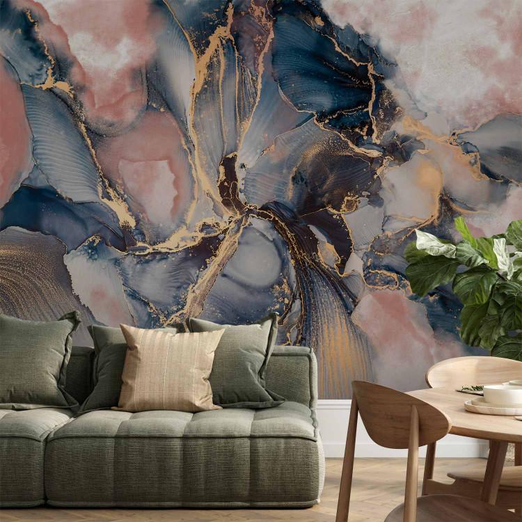 Wall Mural Artistic chaos - colourful subtle abstraction with golden patterns