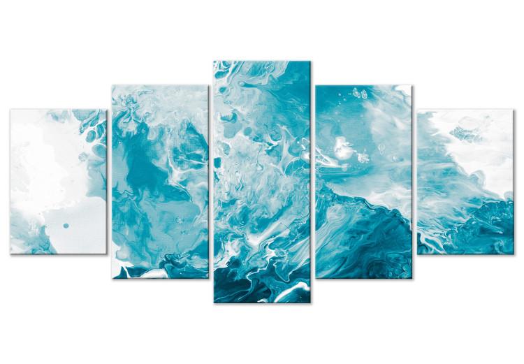 Canvas Print Abstract Blue - Sea Foamy Waves Resembling Marble