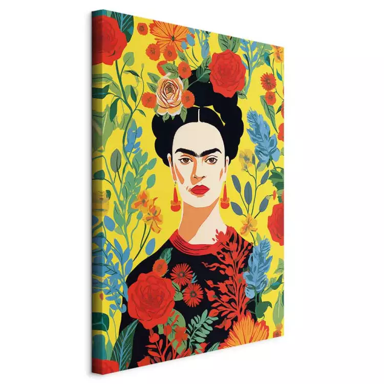Frida Kahlo - portrait of the artist on a yellow floral background