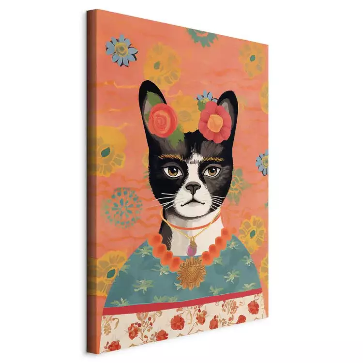 Animal portrait - cat with flowers inspired by Frida's image