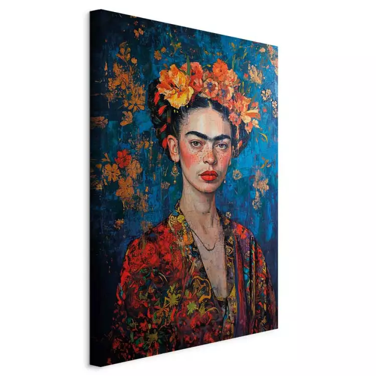 Portrait of Frida - Klimt-style composition on a dark blue background