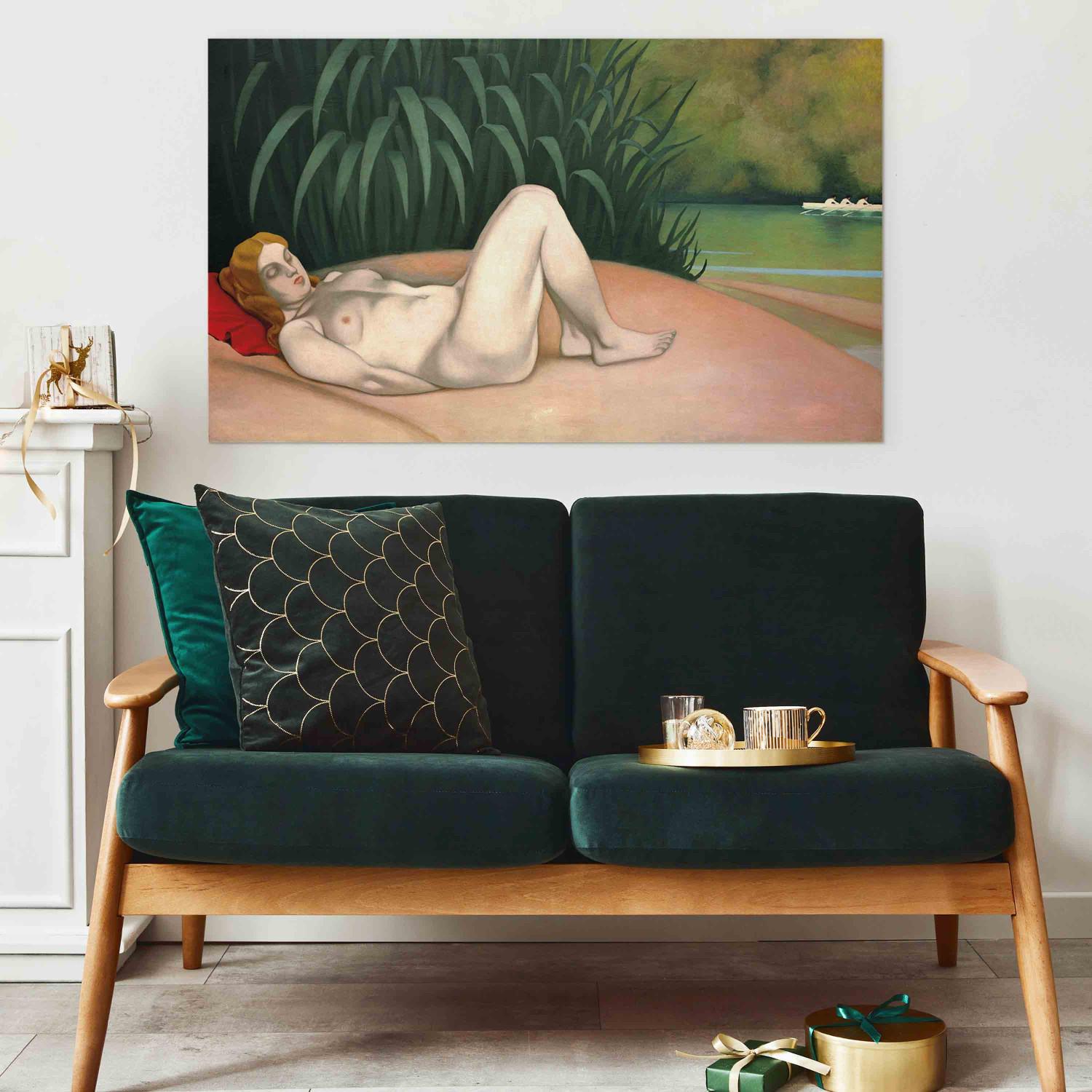 Canvas Femme nue dormant au bord de l'eau