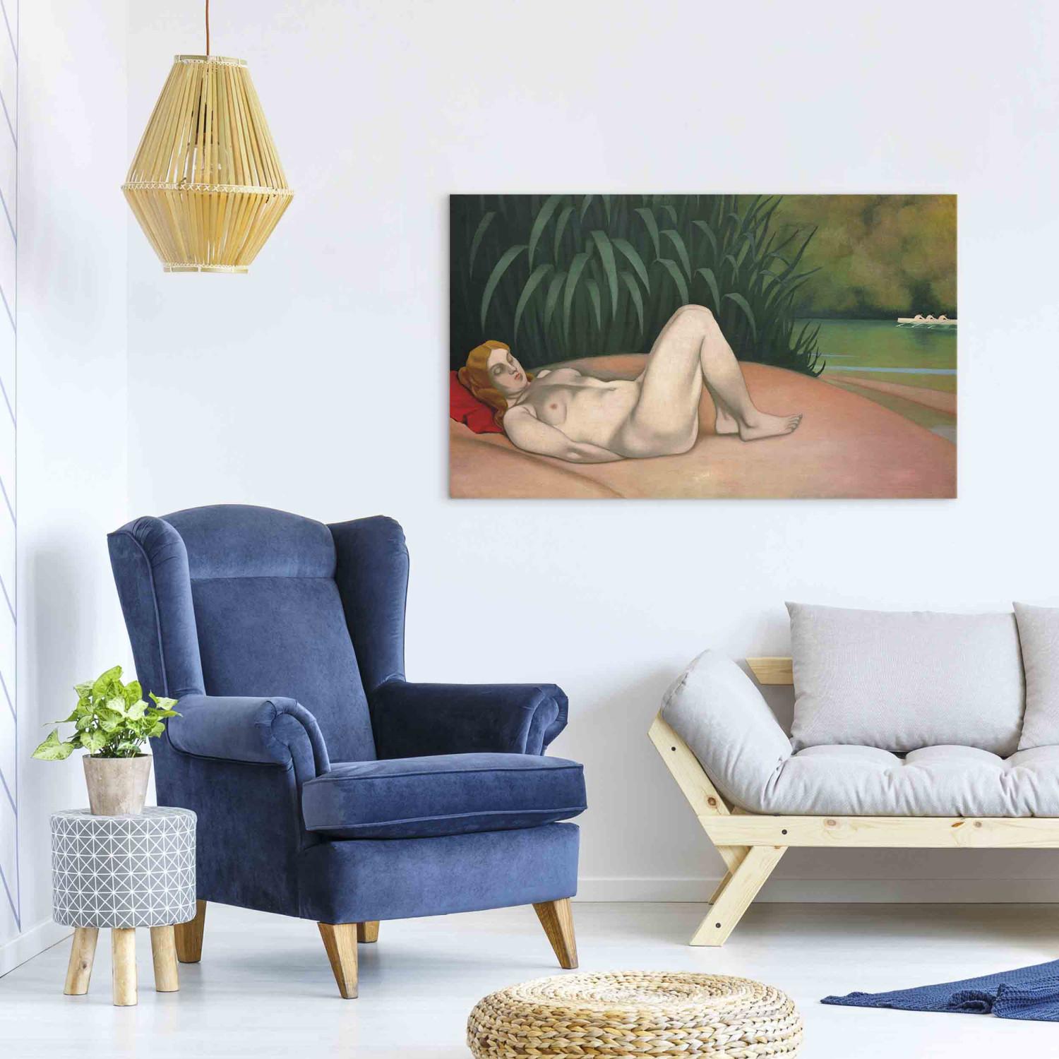 Canvas Femme nue dormant au bord de l'eau