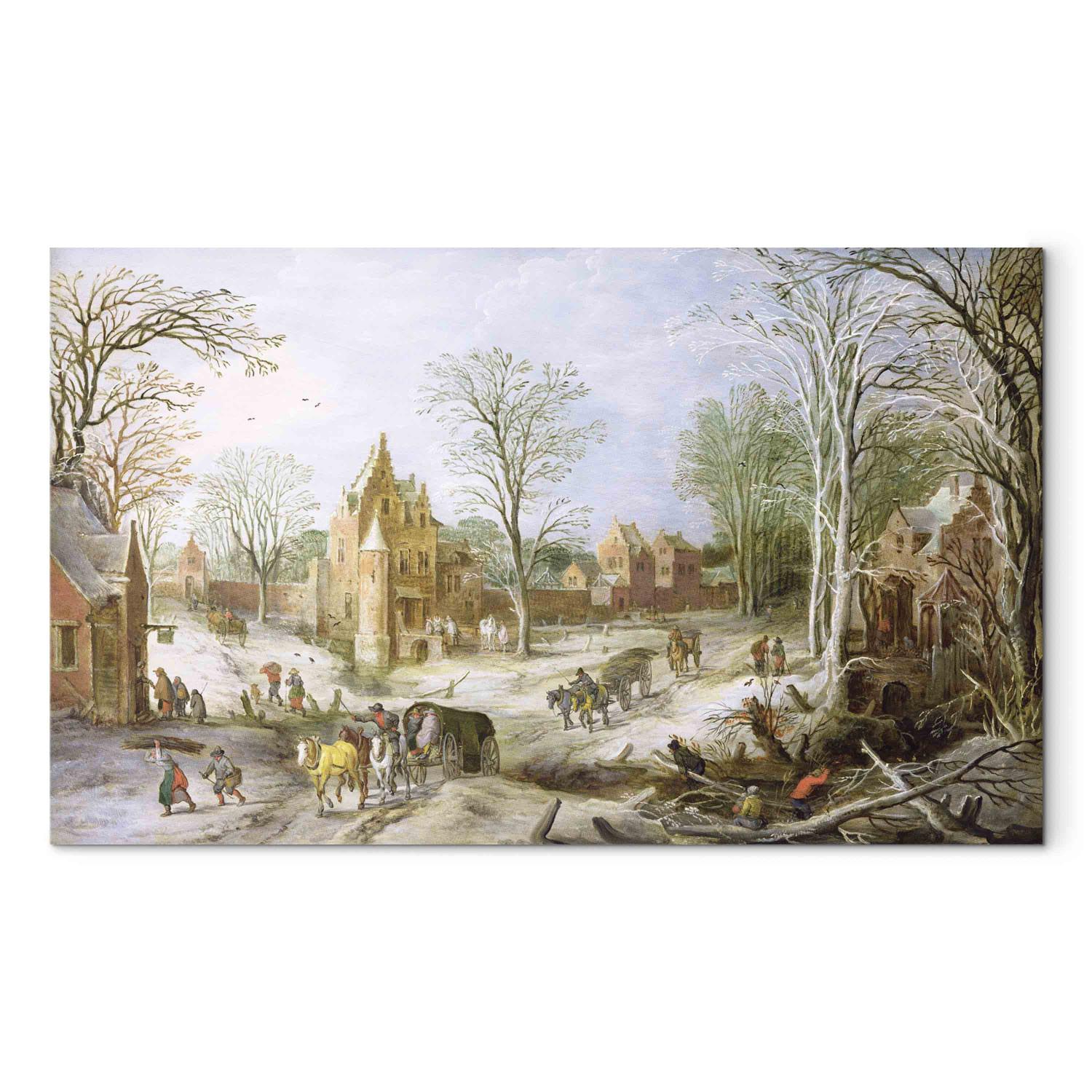 Canvas A wooded winter landscape with a cart