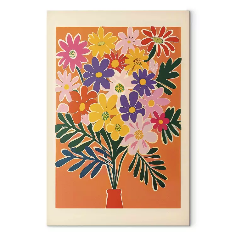 Bouquet of Flowers - Minimalist Composition on an Orange Background
