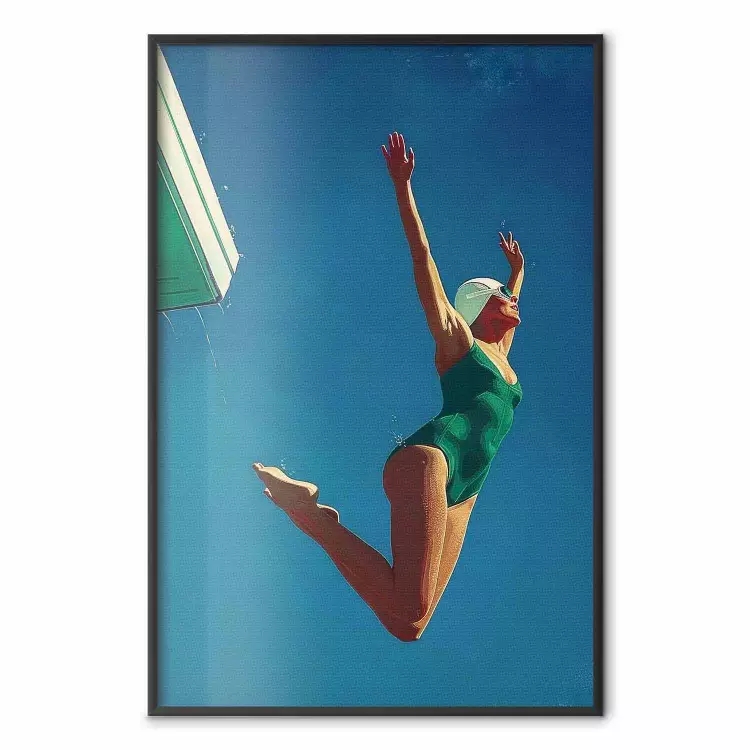 Euphoria in the sky - woman in green swimming costume in the air
