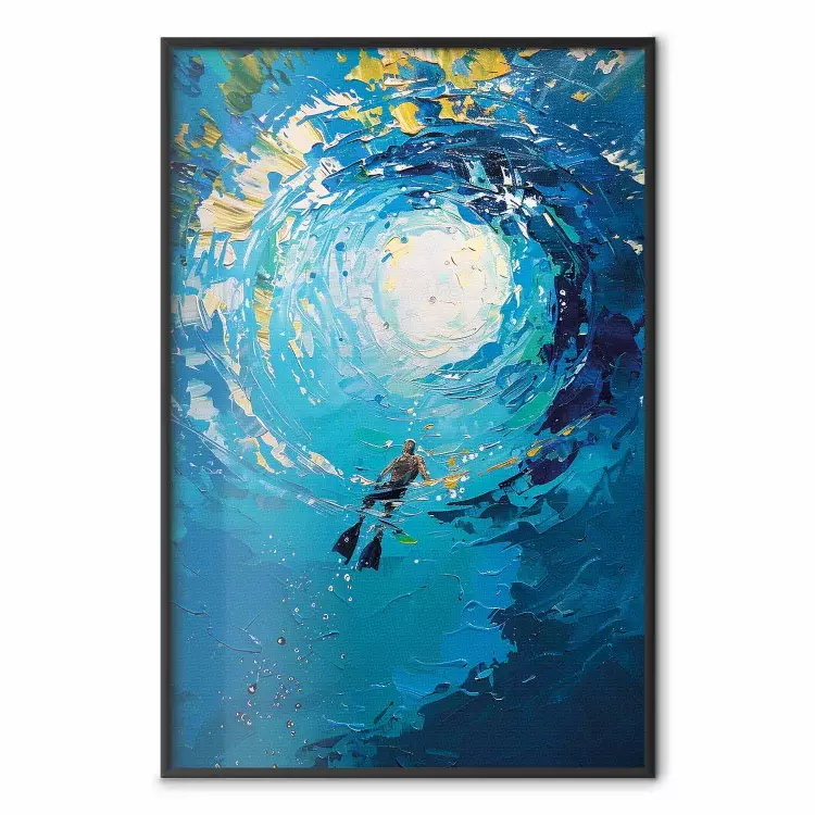 Swirling world - a diver surrounded by colourful waves in the water