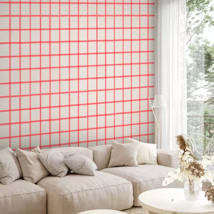 Minimalistic Grid - Pattern with Red Lines on a Light Background