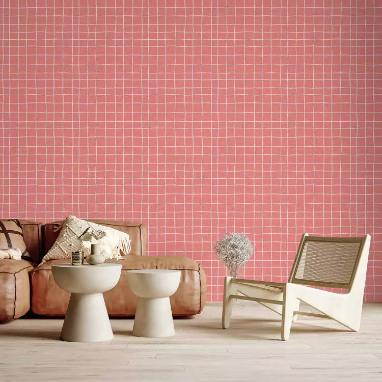 White Grid - Irregular Lines on a Pink Background