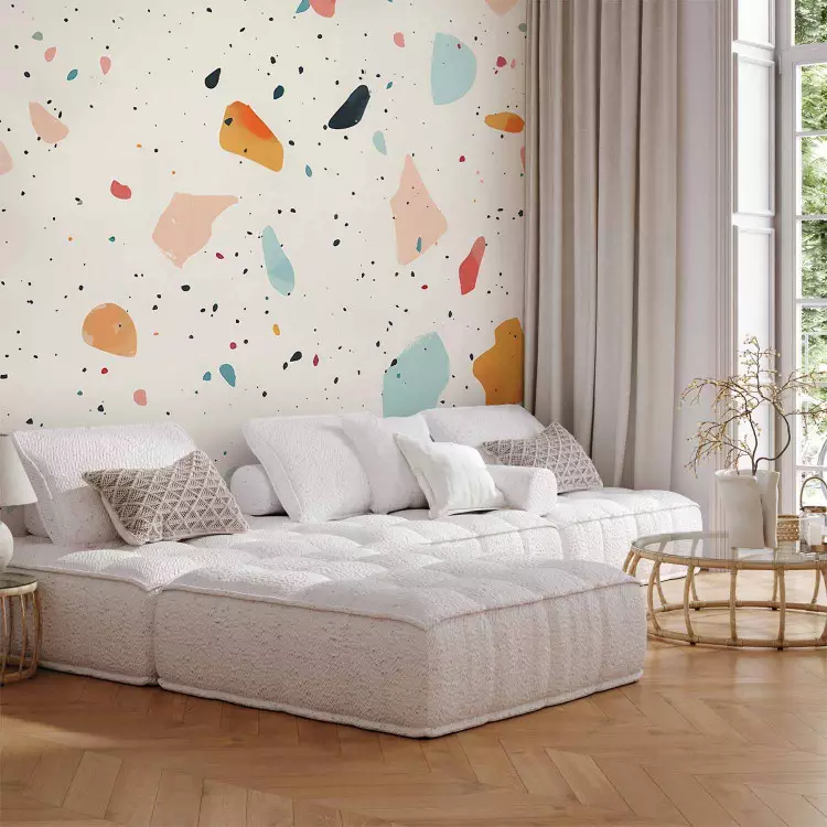 Terrazzo Background - Colorful Elements Scattered on a Light Background Creating a Distinctive Motif