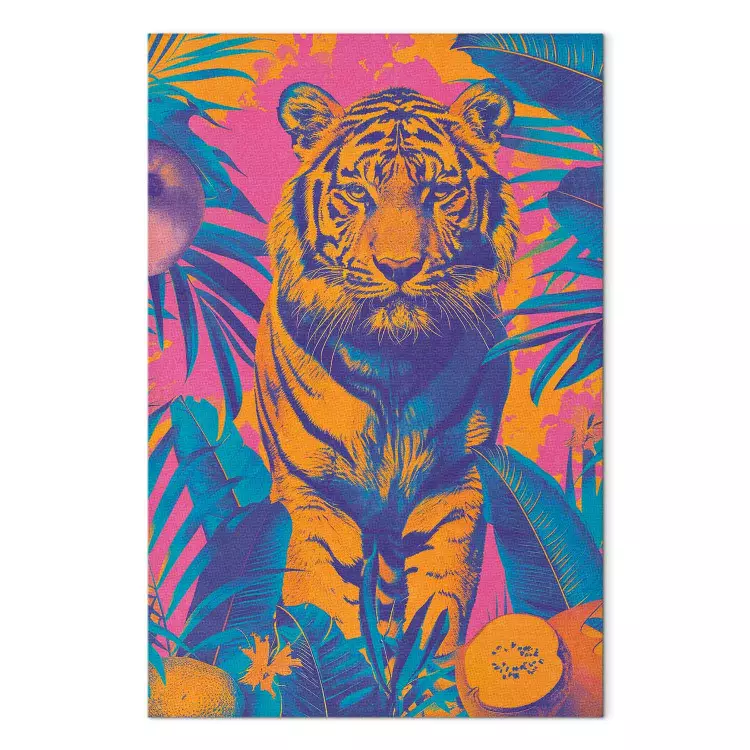 Tropical Tiger - Wild Animal Among Exotic Plants and Fruits