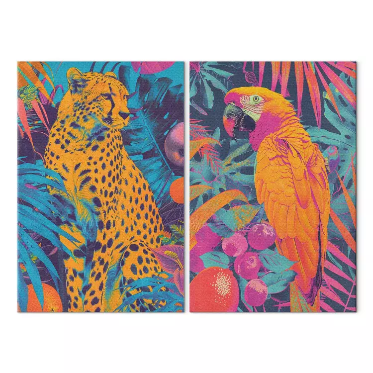 Tropical Visions - Vivid Depictions of Wild Animals in Pop-Art Style Against Jungle Backdrop