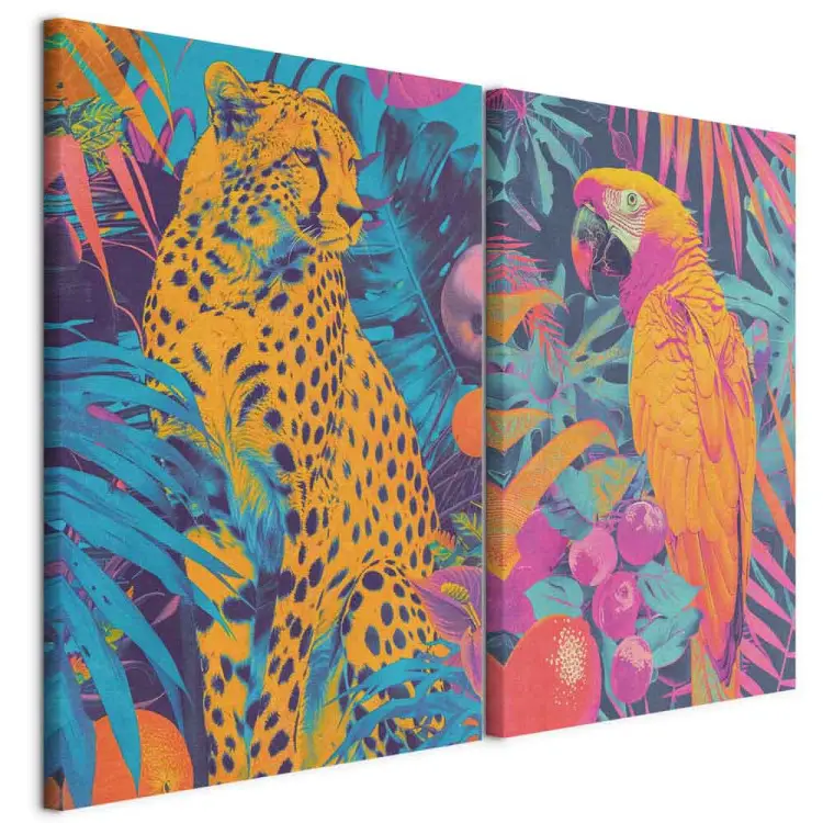Tropical Visions - Vivid Depictions of Wild Animals in Pop-Art Style Against Jungle Backdrop