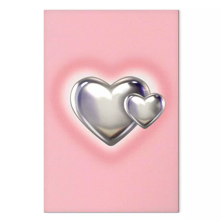 Metallic Hearts - Silver Shapes on Subtle Pink Background