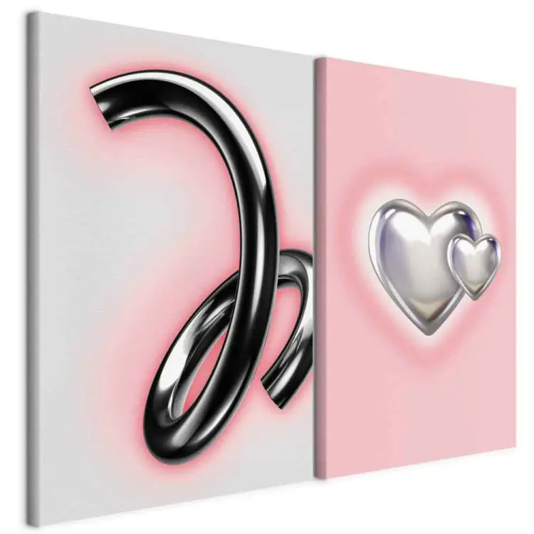 Dynamic Chrome - Abstract Forms and Metallic Hearts on Pastel Background
