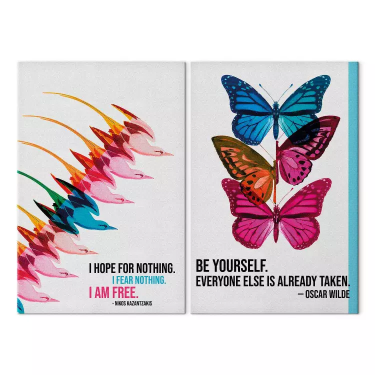 Birds of Freedom and Butterflies - Inspiring Quotes by Kazantzakis and Wilde with a Colorful Background