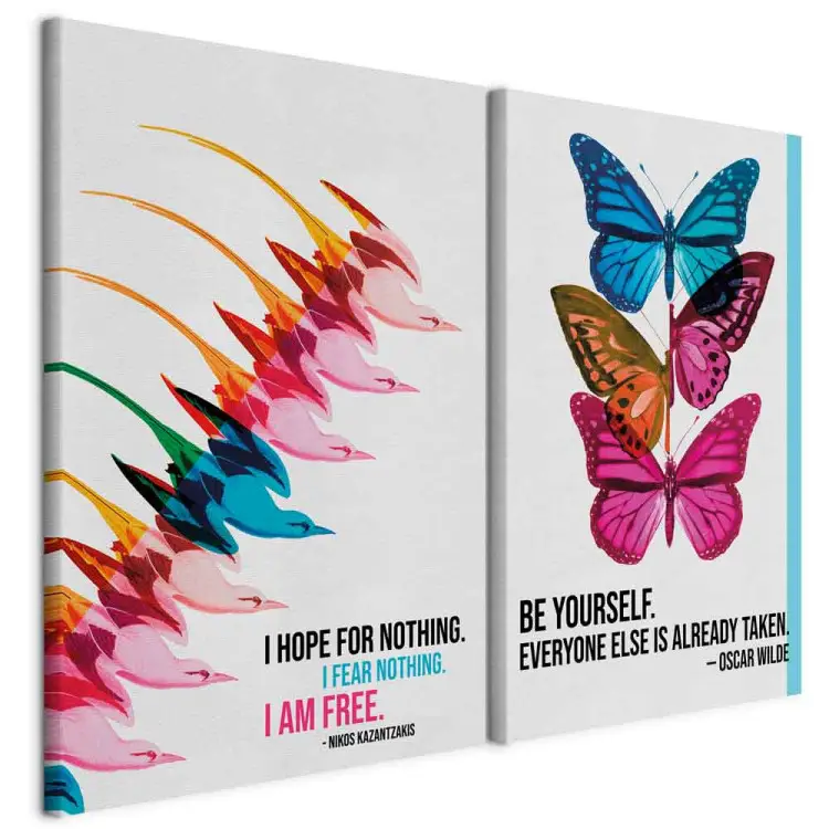 Birds of Freedom and Butterflies - Inspiring Quotes by Kazantzakis and Wilde with a Colorful Background