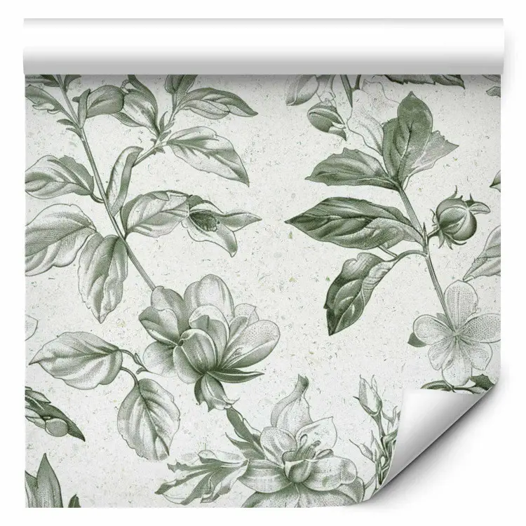 Green ornaments - a pattern of leaves and flowers on a light background