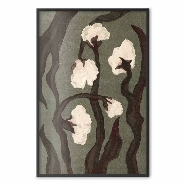 Night flowers - cotton illustration on a green worn background