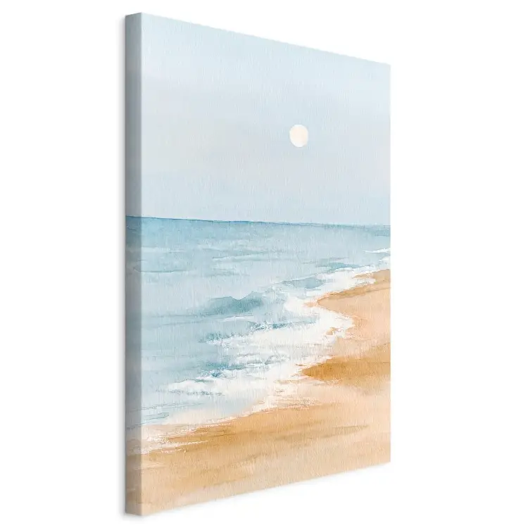 Watercolor beach - calm sea waves under a bright sky