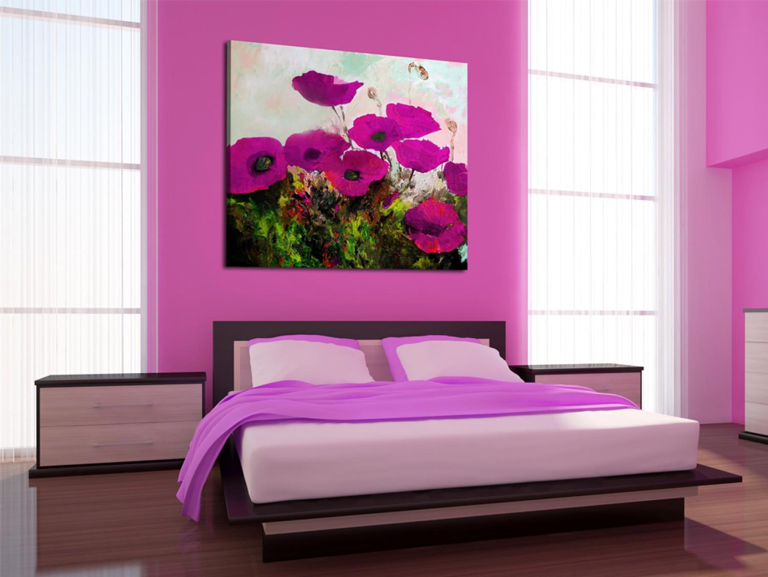 Canvas Poppies (1-piece) - lilac abstract composition with field flowers
